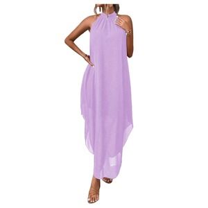 NWT Verdusa Halter Chiffon Pastel Purple Asymmetrical Flowy Maxi Dress XL